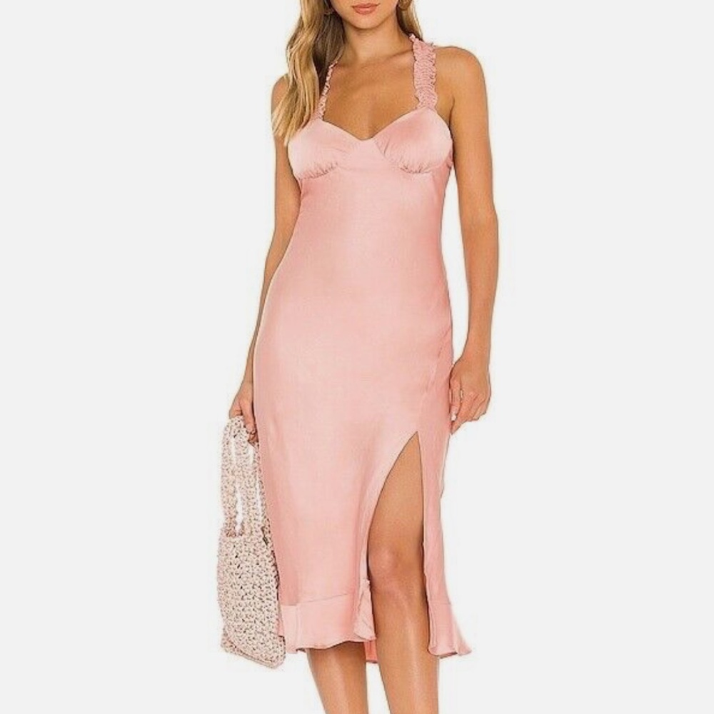 Revolve Cross Back Ruffle Strap Midi Dress ASTR the Label Medium - Blush